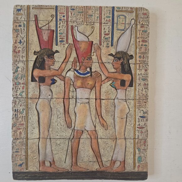 Veronese Egypt Coronation  Ptolemy VIII Wall Plaque Goddess's Wadjet & Nekhbet - Picture 1 of 4